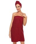 Vislivin Womens Wrap Towel Robe Spa Wraps & Hair Towel Bathrobe Wrap Adjustable Closure Wine Red XL