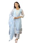 Naixa Women's Sky Organza with Crepe linnig Embroidered Straight Kurta with Organza Pant and Organza Laced Dupatta Sets (NX-466-Sky-XXL)