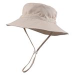 PEECABE Baby Sun Hat Summer Sun Protection Toddler Bucket Hat Wide Brim Adjustable Chin-Strap Beach Cap (CA/US, Age, 6 Months, 24 Months, Beige)