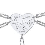 FindChic Personalized BFF Necklace for 5 Besties Puzzle Matching Name Heart Pendant Stainless Steel Gifts for Best Friend Teen Girls/Boys Friendship Necklace Set Customizable