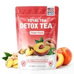 Total Tea Slimming Detox Tea Caffeine Free, Herbal Blend with Chamomile, Hibiscus and Ginger Root for Colon Cleanse Weight Management Drinks – Natural Ginger & Peach Tea (25 Bags)