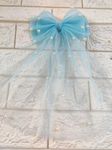 Trend By Kimaayra Luxury Tulle Veil Hair Bow Pearl Embellished Alligator clip for Women and Girls, Gift for her, Gift for women, 1 Veil Hair Bow, Free Size (Sky Blue)