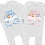 Personalised Born In 2024 New Baby Announcement Baby grow Sleepsuit Romper Safari