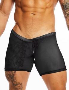 MIZOK Men's Mesh See Through Shorts Breathable Sheer Lounge Underwear Compression Short Tights with Drawstring Black M