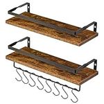 IBUYKE Floating Shelves, Wall Shelf Outdoor, 42x15x8 cm, Shelving Unit for Wall, Towel Holder 8 hooks, Kitchen Spice Rack, Storage Organiser Shelf for Bedroom, Bathroom, Living Room, Office RF-TM008S