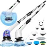 MENOLY Electric Spin Scrubber, 2024 New Portable Cordless Electric Cleaning Brushes with 9 Replaceable Brush Heads and Extendable Handle, for Bathroom Tile Floor Wall Bathtub Window