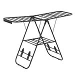 SONGMICS Clothes Airer, Foldable Clothes Drying Rack, Clothes Horse with Height-Adjustable Wings, Free-Standing Laundry Drying Rack, Indoor and Outdoor Use, Steel, Black LLR502B01