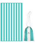 Victoper Microfiber Beach Towel Oversized Rapid Drying Sand Free Soft Compact Lightweight Qualities Beach Towels for Adults Ideal for Swimming Beach Yoga Camping Gym Carry Bag Cyan Stripes 79x35 Inch