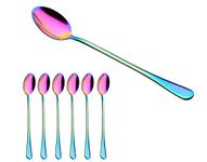 Stainless Steel Coffee Teaspoons, niceEshop(TM)Set of 6 Rainbow Color Coffee Spoon Long-Handle Ice Cream Desert Spoon Cocktail Stir Spoons Mixing Spoon, Pointed Head