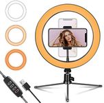 Ring Light 10" with Tripod Stand and Phone Holder for YouTube Video & Streaming, Desk Makeup LED Ring Light Dimmable for Photography Lighting, Selfie with 3 Light Modes & 10 Brightness Level(10")