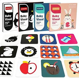 PELOSTA 64 PCS 128 Page Baby Visual Stimulation Cards,High Contrast Infant Flashcards for Baby Sensory Develop,3D Learning Activity Card for Baby 0-3-6-9-12-18-36 Months,Tummy Time Baby Toy Gifts