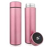 QiCheng&LYS 500ML Travel Mug with Temperature Display 304 Stainless Steel, Double Walled Vacuum Insulation Cup for Heat and Cold Water(Pink)