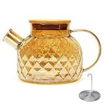 Belle Vous Glass Teapot with Bamboo Lid - 1L/34oz Borosilicate Glass Jug with Strainer Insert - Stovetop Safe Kettle with Filter Spout for Loose Leaf Tea, Blooming Tea and Fruit Tea