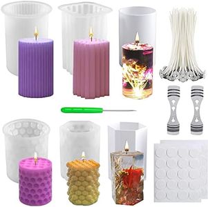 NICAVKIT 6Pcs Silicone Candle Molds Set for Candle Making, Bubble Pillar Candle Mold, 3D Hexagonal Cylinder Candle Mold, Silicone Mold for Soy Wax, Soap, DIY Scented Candle