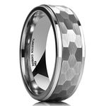 King Will 8mm Mens Silver Tungsten Wedding Ring Hammer Faceted Men Wedding Band for Men Polished Step Edge Comfort Fit 9