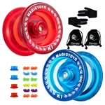 YOYO Pack of 2 Responsive YoYo, K1 Crystal Blue, Crystal Red, Hubstack Plastic Yoyos for Kids Basic Yo-yo with 10 Yoyo Strings, 2 Yoyo Bags, 2 Yoyo Gloves, Ideal Gift Yoyo Pack for Kids.