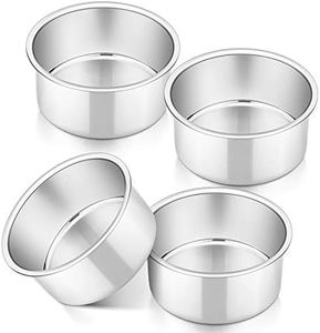 P&P Chef 4 Inch Small Cake Pan Set of 4, Stainless Steel Baking Round Tins Bakeware for Mini Pizza, Quiche, Non Toxic & Healthy, Leakproof & Easy Clean, Mirror Finish & Easy Releasing