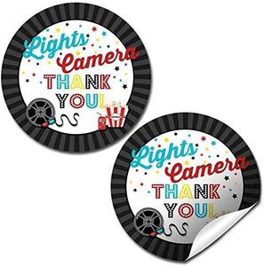 Movie Birthday Party Thank You Sticker Labels, 40 2" Party Circle Stickers by AmandaCreation, Great for Party Favors, Envelope Seals & Goodie Bags