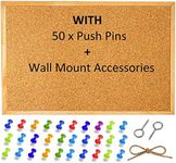 Cork Notice Pin Board Bulletin Vision Boards for Home Bedroom Offices Memo Message Pictures Planner Display Organiser Wood Frame Corkboard - Wall Mount Screws and 50 Push Pins - 400 x 300 mm