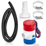 Non-automatic 0.98 Inch Bilge Pump kit for Boats,12V 1100GPH Bilge Pumps with 6 ft/1.8 meters Bilge Pump Hose,2pcs Stainless Steel Clamps and Thru Hull Fitting, Boat Bilge Pump for Speedboats,Yachts