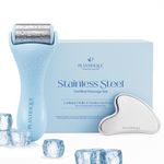 PLANTIFIQUE Facial Ice Roller and Stainless Steel Gua Sha Set - Cryotherapy Skin Care Massage Tools - Metal Massager Set for Puffy Face, Under Eyes and Body