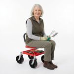 joukares Gardening Rolling Seat, Height Adjustable Rolling Garden Cart, 360° Swivel Gardening Stool with Tool Tray, Mobile Work Seat for Gardeners, Seniors, Supports 150kg (Red)