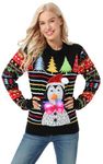 U LOOK UGLY TODAY Unisex Women's LED Christmas Jumper Light Up Novelty Rudolph Santa Reindeer Long Sleeve Xmas Tree Men's Sweater M
