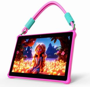 PRITOM 10 inch Kids Tablet Android 13 Tablet with Lanyard 64GB, Quad-Core, HD IPS Display, WiFi, Dual Camera, Toddler Tablet for Kids Age 3+ (Pink)