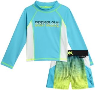 Body Glove Baby Boys' Toddler Rash Guard Swim Set - UPF 50+ Swim Shirt and Bathing Suit Trunks for Boys (2T-4T), Size 3T, Turquoise Lime White