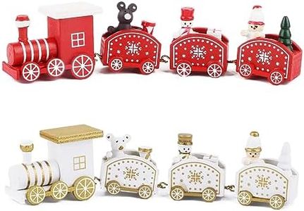 FLOFIA 2pcs Pequeño Tren Navideño de Madera con 4 Vagónes Variados 4.5 * 20cm Mini Tren Madera de Navidad Adorno de Navidad para Decoración Regalos Navideños Jardín Escaparate