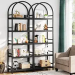 Tribesigns 5-Tier Open Bookshelf Set of 2, 74.4" Wood Bookcase Storage Shelves with Metal Frame, Freestanding Display Rack Tall Shelving Unit for Office, Bedroom, Living Room (Black, 2PCS)