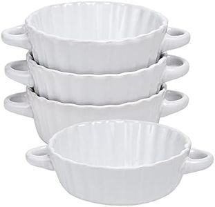 Bruntmor Ceramic Soup Bowls with Double Handles, 26 Oz Stacked Bowls for French Onion Soup, Cereal, Pot Pie Baking Dishes, Stew, Chill, Pasta, Set of 4,White Color