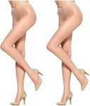 HUE womens Age Defiance French Lace Sheer Tights With Control Top, Tan - 2 Pair Pack, 3
