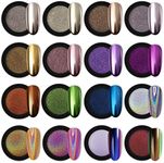 16 Jars Chrome Nail Powder Metallic Mirror Effect Holographic Aurora Chameleon Pigment 1g