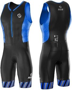 SLS3 Triathlon Suits Mens - Durable FRT Sleeveless Tri Suit Men Triathlon Suit - Lightweight Trisuit Triathlon Men, 2 Pockets, Black/Blue Stripes, Large