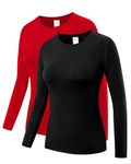 ZDCGT Women's Athletic Running T Shirt Long Sleeve Moisture Wicking Tee Shirt Workout Tops(Red/Black,L)