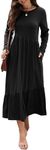 Mieazom Women's Long Sleeves Maxi Dress Casual Loose Tiered Flowy Swing Beach Long Dresses with Pockets, Z-black, Small