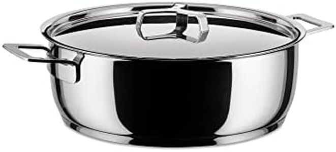 Alessi A Di,AJM102/28"POTS & PANS", Low casserole with two handles in 18/10 stainless steel mirror polished,5 qt 27 oz,Silver,large