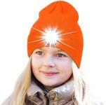 AONYIYI Orange Led Headlamps Teenager Gifts Led Beanie Hat with Light for Kids,Stocking Stuffers for Teens Unisex Beanie Hat with Light Camping Gear Hats with Lights Built in