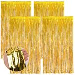 4Pcs 3.28ft x 6.56ft Fringe Curtain Backdrop,Party Streamers Backdrop,Foil Streamer Backdrop,Fringe Backdrop,Party Streamers for Photo Booth Wedding Birthday Bridal Party Decorations (Gold)