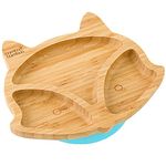 bamboo bamboo Baby Plate and Toddler Plate, Suction Plate for Feeding and Weaning, Bamboo Fox Plate with Secure Suction, Suction Plates for Babies from 6 Months (Fox, Blue)