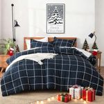 Andency Navy Plaid Comforter Queen(90x90Inch), Dark Blue Grid Gingham Buffalo Plaid Bed Set for Boys Kids Teens, 3 Pieces Lightweight Microfiber Geometric Preppy Bedding