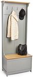 VonHaus Coat Rack Stand & Shoe Storage Bench - Grey Hallway Storage Unit w/ 4 Coat Hooks, Shoe Storage Rack & Soft Close Lid - Hall Tree & Organiser - Clothes Rack Stand - Entryway & Hallway Furniture