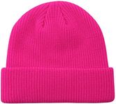 MaxNova Slouchy Beanie Hats Winter Knitted Caps Soft Warm Ski Hat Unisex, Neon Hot Pink, One size