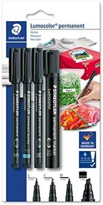 Staedtler Lumocolor permanent marker set, universal pen, line width S and M, laundry marker, chisel tip, waterproof on almost all surfaces, 4 permanent markers on blister card, 60 BK-6