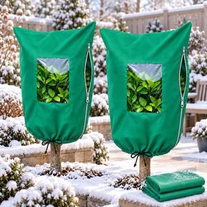 AULCTR 4 Packs Upgrade Winter Plant Covers Freeze Protection, Winter Frost Protection Covers with Viewing Window, Zipper & Drawstring