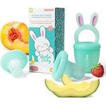 Vesta Baby Fruit Feeder - 2 Sizes Soft Silicone Freezable Fresh Food Nibbler for Safe Infant Self Feeding - Solid Foods Weaning Pacifier & Teether Set - Bunny Teething Relief Toy for Babies 4M+