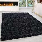 PHP Shaggy Rugs Living Room Soft Touch 3cm Thick Pile Non Shed Anti Slip Fluffy Rugs For Bedroom Carpet Kitchen Floor Mat Small Large Extra Large Rug (Black, 160cm x 230cm (5ft 4" x 7ft 8"))