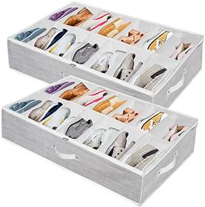 Shoe Organizer Under Bed,Underbed Shoe Storage Boxes Bins,Sturdy Organizador De Zapatos,Extra Large Zapateras Organizer for Closet,Men Women Kids Shoes,High Heels,Short Boots,Sneakers,White,Set of 2