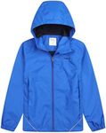 Dubbped Boys Girls Rain Jacket Hooded Windbreaker Lightweight Waterproof Raincoat for Kids, Royal Blue, 10-12 Years